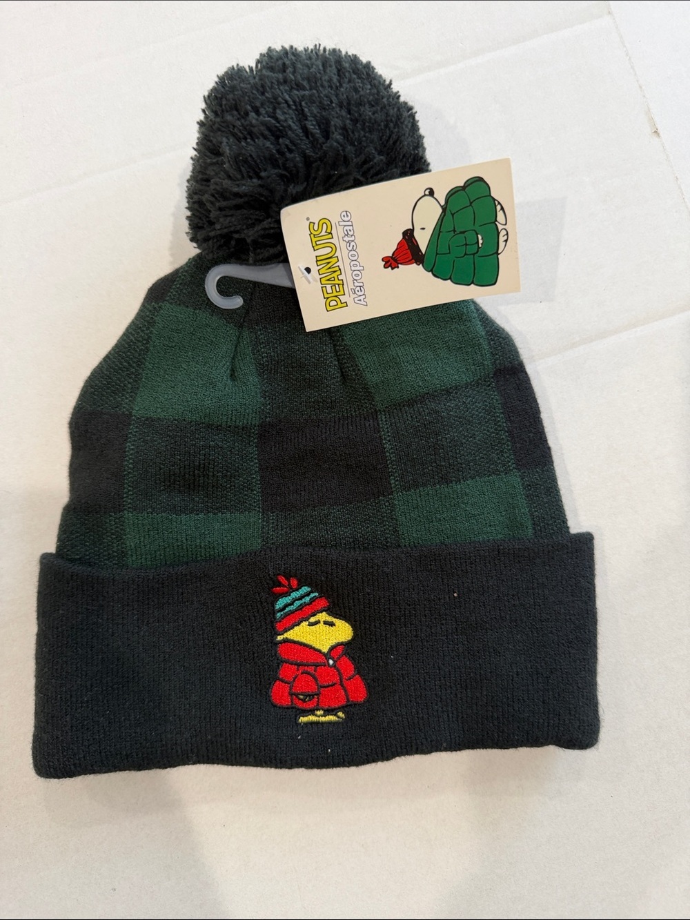 New Aeropostale Woodstock buffalo plaid puffer beanie peanuts